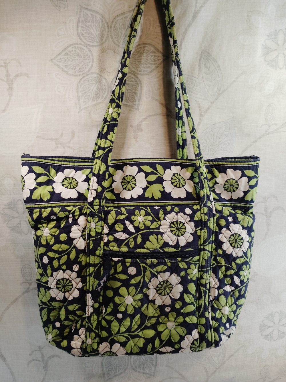 Vera Bradley Green Floral Quilted Shoulder Tote Bag